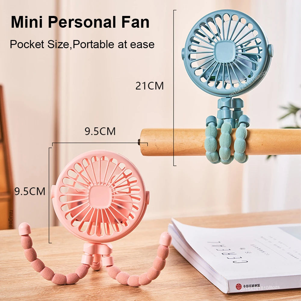 Mini Clip Fan Portable Stroller Fan Smart Octopus Fan Handheld Fan 360° Rotate Bike Car Tripod Fan Rechargeable Clip Fan