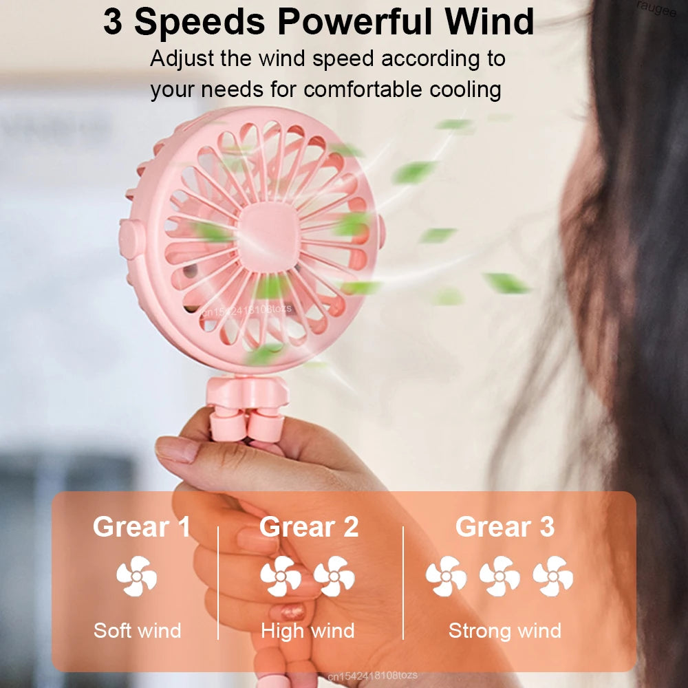 Mini Clip Fan Portable Stroller Fan Smart Octopus Fan Handheld Fan 360° Rotate Bike Car Tripod Fan Rechargeable Clip Fan