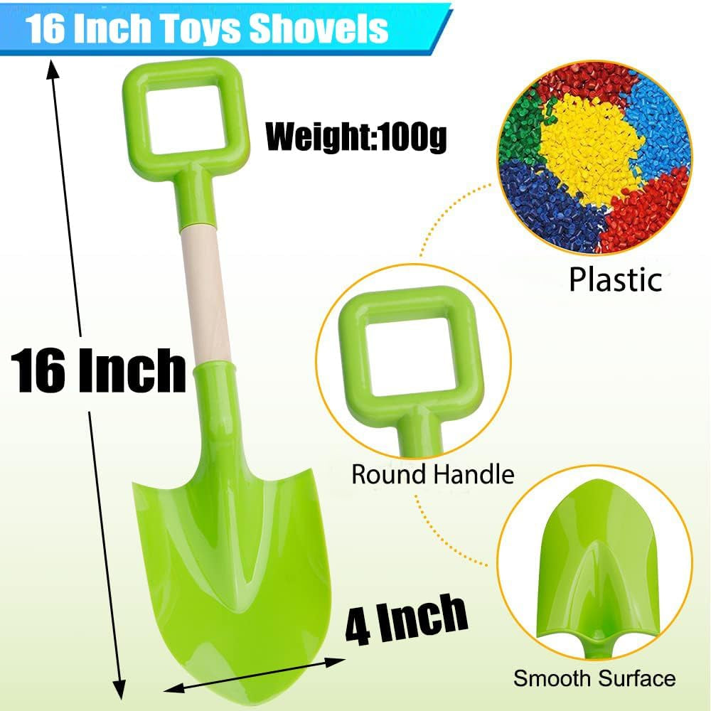 16" Kids Beach Spades Sand Shovels, Toys Gardening Tools Kit Sandbox Scoop Wood Handle Plastic Spade for Garden Sand Snow Backyard Summer Vacation for Kids Adults 2 Pack- Blue&Green