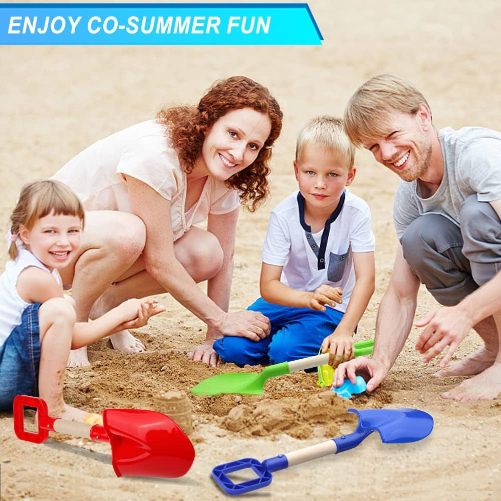 16" Kids Beach Spades Sand Shovels, Toys Gardening Tools Kit Sandbox Scoop Wood Handle Plastic Spade for Garden Sand Snow Backyard Summer Vacation for Kids Adults 2 Pack- Blue&Green