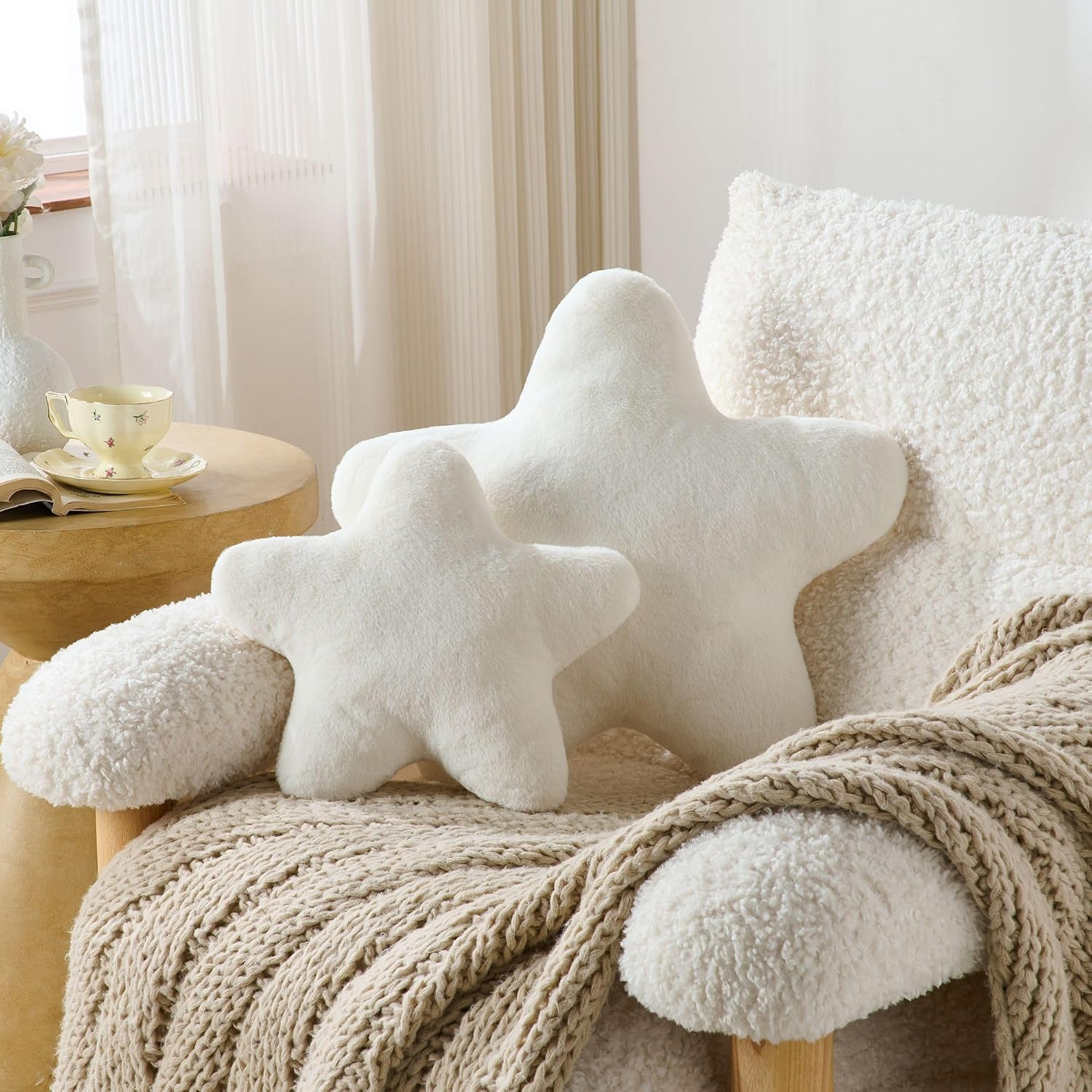 Star Throw Pillows — Set of 2 (White, 15")