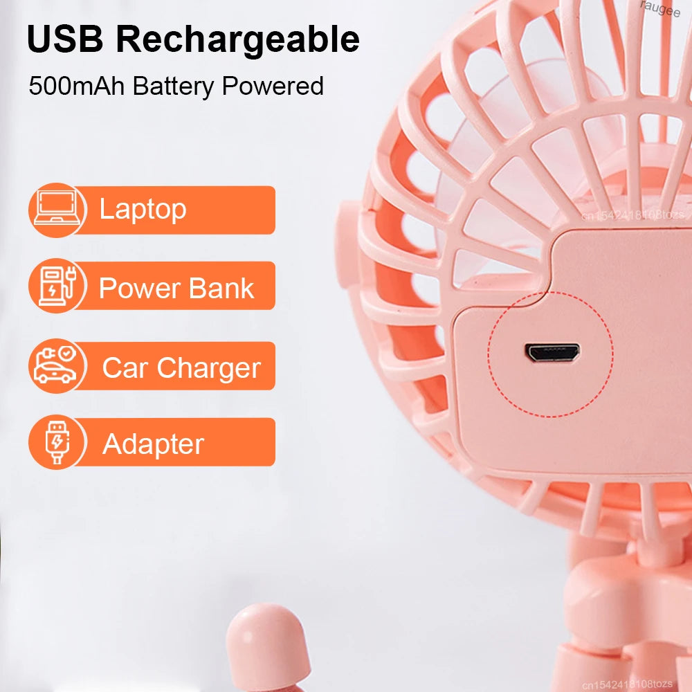 Mini Clip Fan Portable Stroller Fan Smart Octopus Fan Handheld Fan 360° Rotate Bike Car Tripod Fan Rechargeable Clip Fan