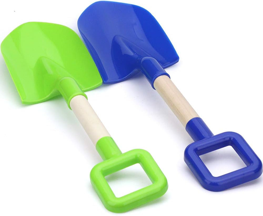 16" Kids Beach Spades Sand Shovels, Toys Gardening Tools Kit Sandbox Scoop Wood Handle Plastic Spade for Garden Sand Snow Backyard Summer Vacation for Kids Adults 2 Pack- Blue&Green