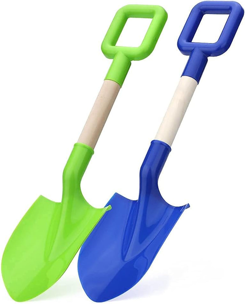 16" Kids Beach Spades Sand Shovels, Toys Gardening Tools Kit Sandbox Scoop Wood Handle Plastic Spade for Garden Sand Snow Backyard Summer Vacation for Kids Adults 2 Pack- Blue&Green